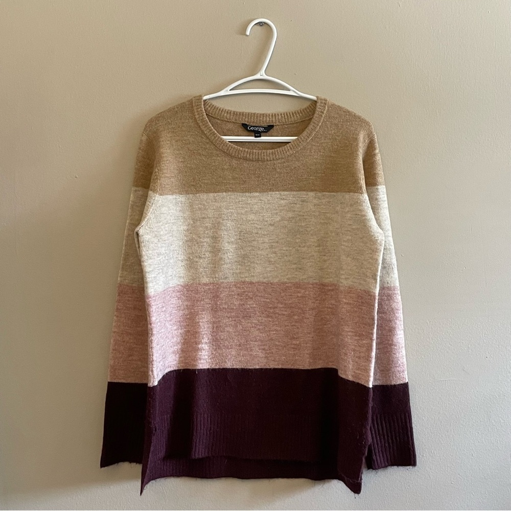 4/$20➡️ George Color Block Crewneck Sweater – Tan, Pink, Plum – Medium GUC - Picture 2 of 15